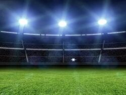 Animation of stadium with lights and flashes Stock Footage