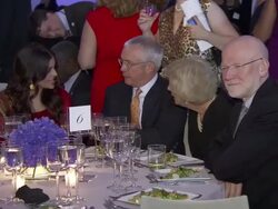 President of The Rockefeller Foundation Judith Rodin, Director-General of the World Health Organization Dr Margaret Chan and Prime Minister of Thailand Yingluck Shinawatra at United Nations Every Woman Every Child Dinner 2012 Stock Footage