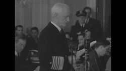 Admiral Nimitz testifying before Senate Military Affairs Committee in Washington, DC, regarding unification of armed forces News Clip