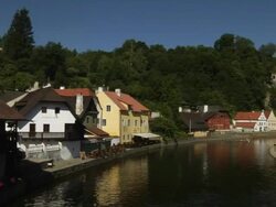 Pan Left Cesky Krumlov Ltava River Cesky Krumlov Bohemia Czech Republic Stock Footage