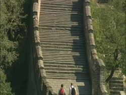 WA Great Wall of China with tourists walking, Mutianyu, China Stock Footage