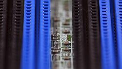 close-up panning: RAM memory socket Stock Footage