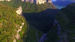 Aerial footage recorded with drone of the natural cliffs mountains with beautiful landscape in the Tavertet mountains, a vertical hills with amazing views. UK UHD. Stock Footage
