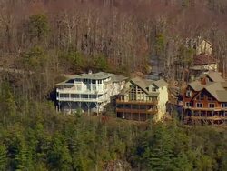 MS AERIAL ZO View of nantahala national forest and houses / North Carolina, United States Stock Footage