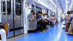 Crowd with public transportation Stock Footage