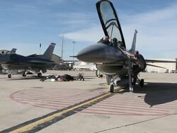 WS F-16 pilots and ground crew preparing for flight, Aurora, Colorado, USA Stock Footage