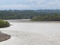 Rio Napo, Ecuador with the Andes Mountains in the distance. The Napo is a major tributary of the Amazon. Stock Footage