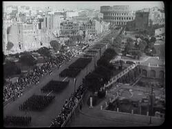 Benito Mussolini - reported by Robert Gibbon. News Clip