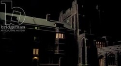 Static shot of a country manor by night Stock Footage