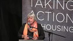 Toronto Affordable Housing Summit 2016: Pam McConnel leader of leading Torontoï¿½s Poverty Reduction Strategy Stock Footage