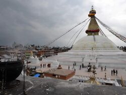 Bodnath Stupa with prayer smoke. Stock Footage