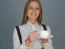 woman offering the cup of coffee Stock Footage