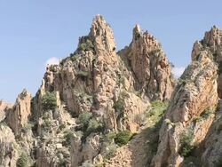 WS View of the fantastic rock landscape of the Calanche of Piana, UNESCO World Heritage Site / Gulf of Porto, Corsica, France Stock Footage
