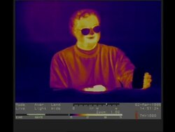 Thermographic imaging, MCU man drinking and eating Stock Footage