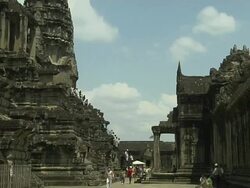 Tilt Up Shot Angkor Wat Tower Siem Reap Cambodia Stock Footage