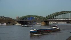 Rhine River,Hohenzollern Bridge with Cologne Cathedral, Cologne, North Rhine-Westphalia, Germany Stock Footage