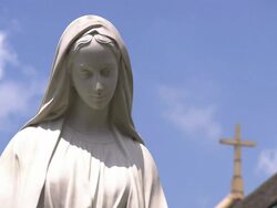 A statue of the Virgin Mary, as seen from close up  Stock Footage