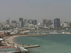 WS ZI View of the skyline of city with beach / Doha, Qatar Stock Footage