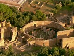 Aerial over Hadrian's Villa at sunset / Tivoli, Italy Stock Footage
