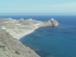 WS View of lighthouse on edge / Cabo De Gata, Andalusia, Spain  Stock Footage