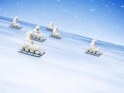 Santa Claus and white rabbits sledding down Stock Footage