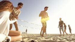 SLOW MOTION - Beach Friends Group Stock Footage