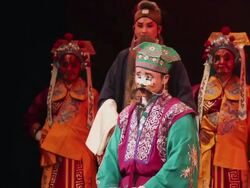 MS TS Artist performing Qinqiang opera in theater and Qinqiang is representative folk opera of northwest china AUDIO / xi'an, shaanxi, china Stock Footage