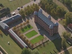 WS AERIAL TS View over Gottesau Palace / Karlsruhe, Baden Wurttemberg, Germany Stock Footage