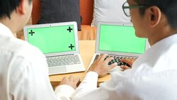 Two person working on Labtop Chroma Key Stock Footage