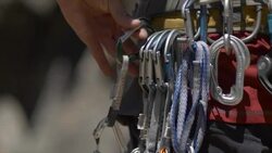 Details of rock climbing equipment. Stock Footage