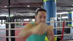 Asian fighter shadow boxing Stock Footage