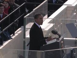 January 20, 2009 MS President Barack Obama giving inaugural speech and waving to crowd/ Washington, DC Stock Footage
