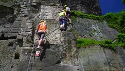 Via Ferrata Shepherd's Bluff in Bohemian Switzerland National Park Stock Footage