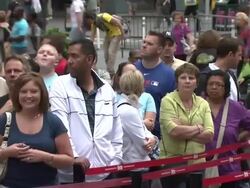 ATMOSPHERE: Fans at the Jennifer Lopez Unveils 'Be Great' Youth Advocacy Campaign Billboard Stock Footage