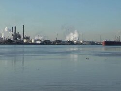 Factories & Freighter (HD,NTSC) Stock Footage