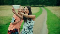 Sporty women take a selfie Stock Footage