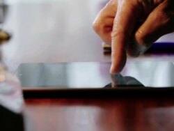 Tablet retro desk    CM DE  INF Stock Footage