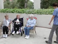 MS view of senior womans care giver and dog / Laguna Woods,CA,United States Stock Footage