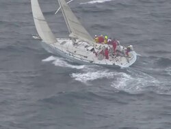 Brokenwood in choppy conditions: the 54ft yacht sailed by Sailors with Disabilities in the 2009 Sydney to Hobart Yacht Race. Skippered by David Pescud, Australia Stock Footage