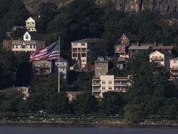 Condominiums in Edgewater on the Hudson River Stock Footage