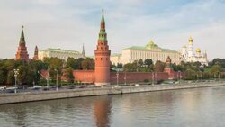 Kremlin churches and towers from Moscow River Bridge, Moscow, Russia, Europe - Time lapse Stock Footage