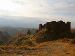 Amberd castle, view of the castle and Vahramashen church in the buckground Stock Footage