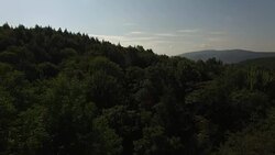 4K aerial footage rising above the trees in the Catskills, in upstate New York. 3840 X 2160. Sunny day. Stock Footage