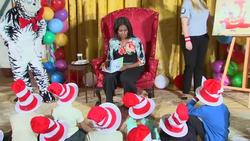 First Lady Michelle Obama invited a group of 30 kids from D.C. to the White House Wednesday to read the new Dr. Seuss book and talk about fitness. (Jan. 21) News Clip