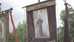 Banners during wedding procession Stock Footage