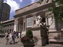 WS, New York Public Library facade under renovation, New York City, New York, USA Stock Footage
