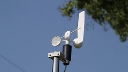 Anemometer and Devices meteorological station on the blue sky background Stock Footage