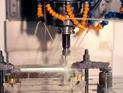Cnc Machine With Coolant Spray Stock Footage