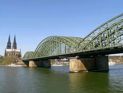 WS View of Hohenzollern Bridge with Rhine river and Dom / Cologne, North Rhine Westphalia, Germany Stock Footage