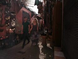 Good Looking Young Couple explore the Souk of Marrakech Stock Footage